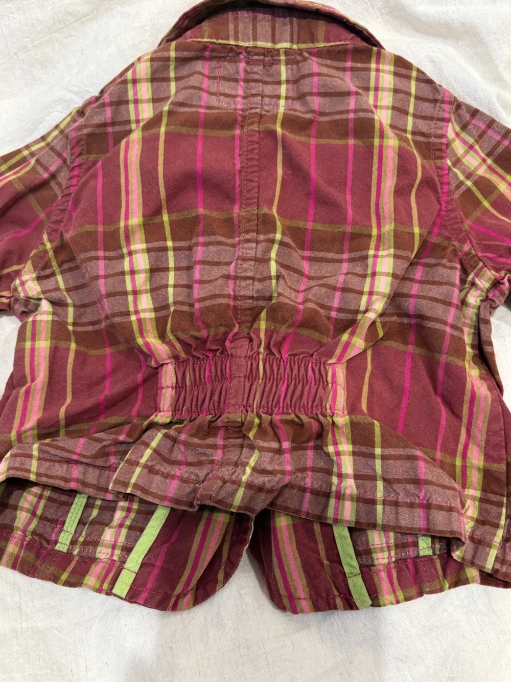 Old Navy baby/toddler Plaid Button-Up Jacket in Burgundy/lime 12-16 mos